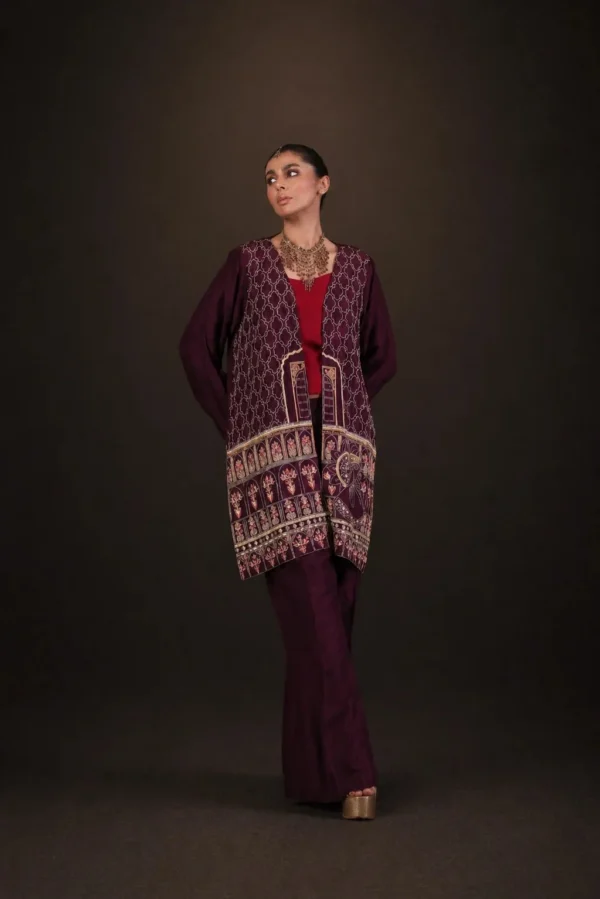 Burgundy embroidered silk outfit, gallery view 1 — Rang-e-Raqs