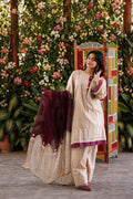 Forte cotton lawn suit — sand and ivory arch-print shirt with gotta neckline and contrast border cuffs, Summer Sanctuary by Sarah Tareen