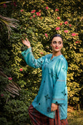 Luna cotton lawn suit — back view of floral print shirt with wide cuffed sleeves, Sarah Tareen