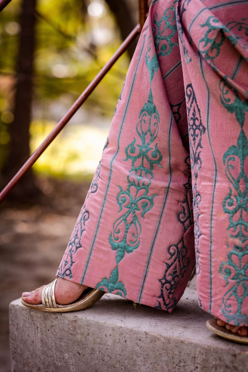 Luna cotton lawn suit — draped dupatta detail in dusty rose, Summer Sanctuary by Sarah Tareen