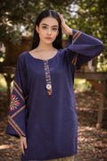 Lux cotton lawn suit — navy, rust and cream geometric lattice print with contrast sleeves, Summer Sanctuary by Sarah Tareen