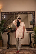 Ember lawn 2-piece — full-length view of wide-leg baroque print trouser with contrast side panel hem, Sarah Tareen