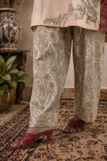 Ember lawn suit — back view of rust and black baroque print shirt with wide-leg trouser, Sarah Tareen