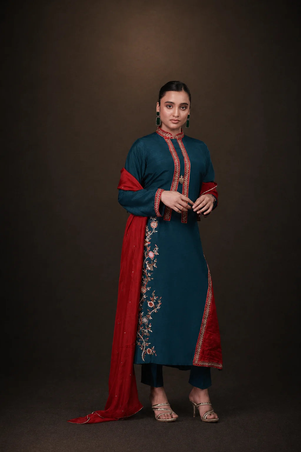 Ishq-e-khaas — emerald green pure raw silk shirt with magenta appliqué and adda work embroidery in sitara, resham and zari, Ishq-e-Khaas by Sarah Tareen