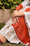 Vale cotton lawn suit — side view of rust and cream diamond motif print with wide sleeves, Sarah Tareen