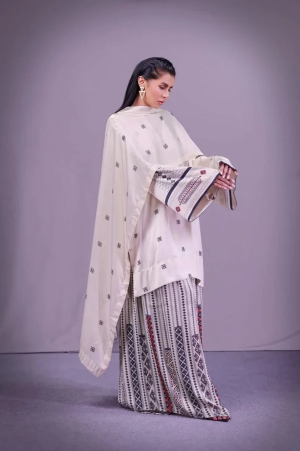 Soft beige printed silk outfit, gallery view 1 — Sassi Ka Safar