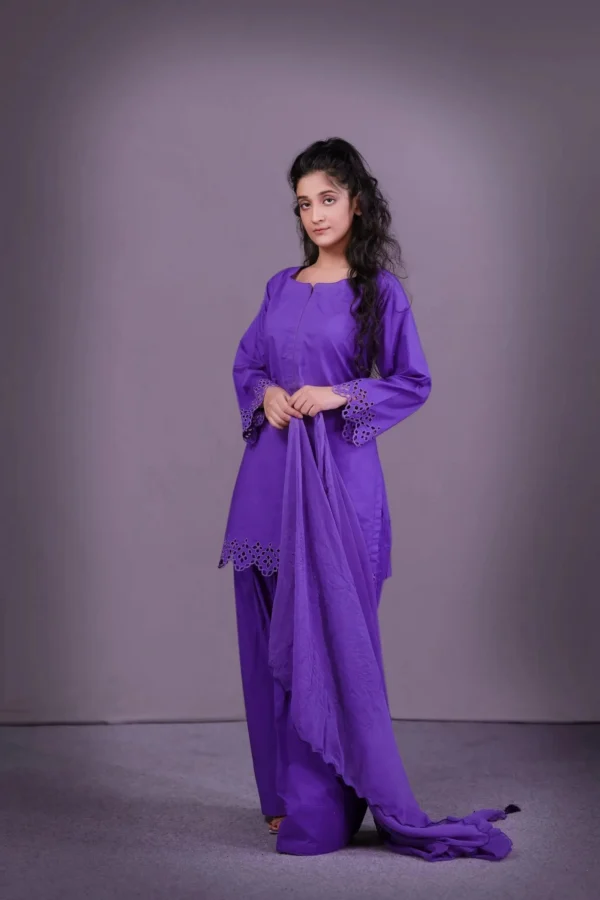 Deep violet cutwork silk outfit, gallery view 1 — Saahil-e-Waafa